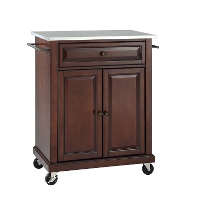 Compact Stainless Steel Top Kitchen Cart Mahogany - Crosley 3 Compact Stainless Steel Top Kitchen Cart Mahogany - Crosley - Image 3