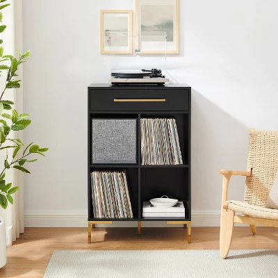 42.25" Juno Record Storage Cube Bookcase With Speaker Black/Black - Crosley 2 42.25" Juno Record Storage Cube Bookcase With Speaker Black/Black - Crosley - Image 2
