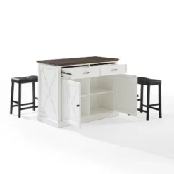 Clifton Kitchen Island With Upholstered Saddle Stools Distressed White/Black - Crosley -Cheap Crosley Store GUEST 0280b100 c95a 4838 88ff 7c966cda2fe6