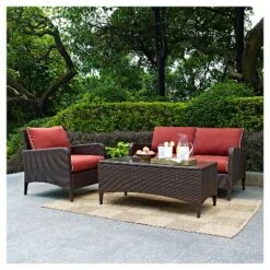 Kiawah 3 Piece Outdoor Wicker Seating Set Sangria - Crosley -Cheap Crosley Store GUEST 030a2751 d683 4874 896f a0f6ab557553