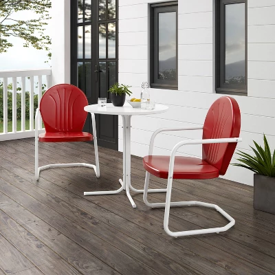 Griffith 3pc Outdoor Bistro Set With Table & 2 Chairs - Red - Crosley 2 Griffith 3pc Outdoor Bistro Set With Table & 2 Chairs - Red - Crosley - Image 2