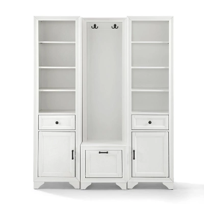3pc Tara Entryway Set - Hall Tree And 2 Linen Cabinets Distressed White - Crosley 2 3pc Tara Entryway Set - Hall Tree And 2 Linen Cabinets Distressed White - Crosley - Image 2
