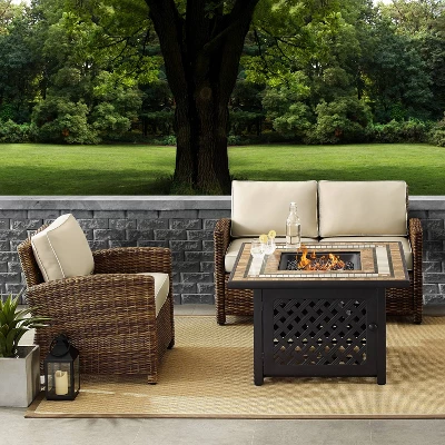 Crosley 3pc Bradenton Steel Outdoor Patio Fire Pit Furniture Set Tan/Brown 1 Crosley 3pc Bradenton Steel Outdoor Patio Fire Pit Furniture Set Tan/Brown