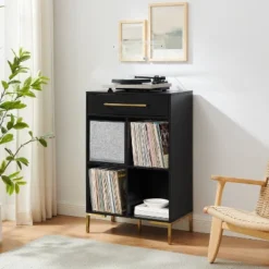 42.25" Juno Record Storage Cube Bookcase With Speaker Black/Black - Crosley
