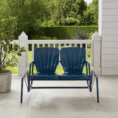 Ridgeland Outdoor Metal Loveseat Glider - Navy - Crosley 2 Ridgeland Outdoor Metal Loveseat Glider - Navy - Crosley - Image 2