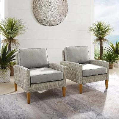 Capella Outdoor Wicker 2 Pc Chair Set Gray/Acorn - Crosley 4 Capella Outdoor Wicker 2 Pc Chair Set Gray/Acorn - Crosley - Image 4