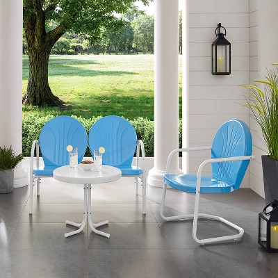 Griffith 3pc Outdoor Conversation Set With Loveseat, Arm Chair & Accent Table - Sky Blue - Crosley 2 Griffith 3pc Outdoor Conversation Set With Loveseat, Arm Chair & Accent Table - Sky Blue - Crosley - Image 2