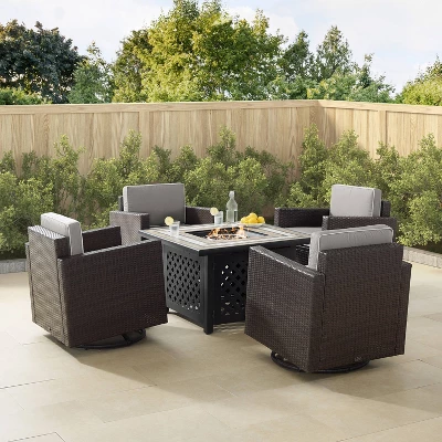 Palm Harbor 5pc Outdoor Wicker Conversation Set With Fire Table - Gray - Crosley 1 Palm Harbor 5pc Outdoor Wicker Conversation Set With Fire Table - Gray - Crosley