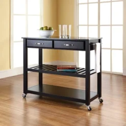 Black Granite Top Kitchen Prep Cart Black - Crosley