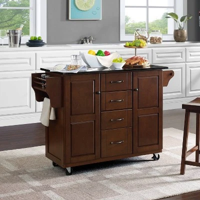Eleanor Granite Top Kitchen Cart Mahogany/Black - Crosley 1 Eleanor Granite Top Kitchen Cart Mahogany/Black - Crosley