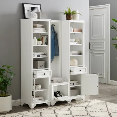 3pc Tara Entryway Set - Hall Tree And 2 Linen Cabinets Distressed White - Crosley 5 3pc Tara Entryway Set - Hall Tree And 2 Linen Cabinets Distressed White - Crosley - Image 5