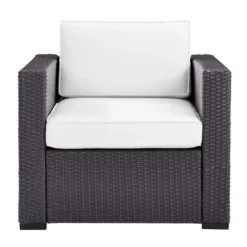Biscayne Armchair With White Cushions - Brown/White - Crosley