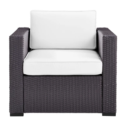 Biscayne Armchair With White Cushions - Brown/White - Crosley 1 Biscayne Armchair With White Cushions - Brown/White - Crosley