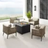 Southwick 5pc Outdoor Wicker Conversation Set With 4 Arm Chairs & Dante Fire Table - Cream/Light Brown - Crosley