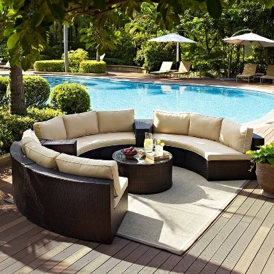 Catalina 6pc Outdoor Wicker Sectional Set - Sand/Brown - Crosley 2 Catalina 6pc Outdoor Wicker Sectional Set - Sand/Brown - Crosley - Image 2