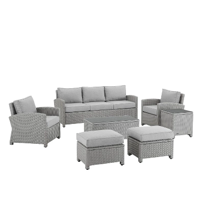 Bradenton 7pc Outdoor Wicker Sofa And Arm Chair Seating Set With Coffee Table, Side Table And 2 Ottomans - Gray/Gray - Crosley 3 Bradenton 7pc Outdoor Wicker Sofa And Arm Chair Seating Set With Coffee Table, Side Table And 2 Ottomans - Gray/Gray - Crosley - Image 3