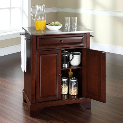 Lafayette Stainless Steel Top Portable Kitchen Island/Cart Mahogany - Crosley 2 Lafayette Stainless Steel Top Portable Kitchen Island/Cart Mahogany - Crosley - Image 2