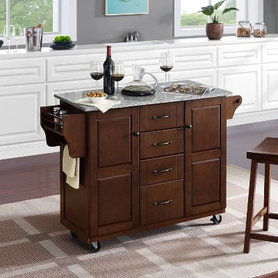 Eleanor Granite Top Kitchen Cart Mahogany/Gray - Crosley 3 Eleanor Granite Top Kitchen Cart Mahogany/Gray - Crosley - Image 3