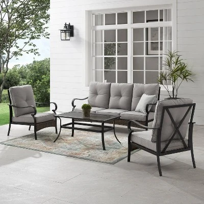 4pc Dahlia Outdoor Steel Conversation Set Taupe/Matte Black - Crosley 1 4pc Dahlia Outdoor Steel Conversation Set Taupe/Matte Black - Crosley