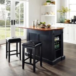 Coventry Drop Leaf Top Kitchen Island With Upholstered Square Stools Black - Crosley -Cheap Crosley Store GUEST 12a83cc4 ba9b 4922 b5eb afa90d86e273
