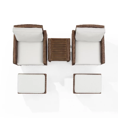 Capella 5pc Outdoor Wicker Conversation Set With Arm Chairs, Ottomans & Side Table - Cream/Brown - Crosley 5 Capella 5pc Outdoor Wicker Conversation Set With Arm Chairs, Ottomans & Side Table - Cream/Brown - Crosley - Image 5