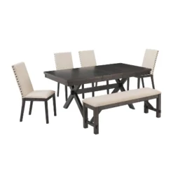 6pc Hayden Extendable Dining Set With Bench And 4 Upholstered Chairs Slate - Crosley -Cheap Crosley Store GUEST 14024daa 932e 4799 bb2c edc52f3f1e6a