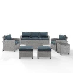 Bradenton 7pc Outdoor Wicker Sofa And Arm Chair Seating Set With Coffee Table, Side Table And 2 Ottomans - Navy/Gray - Crosley 15 Bradenton 7pc Outdoor Wicker Sofa And Arm Chair Seating Set With Coffee Table, Side Table And 2 Ottomans - Navy/Gray - Crosley -Cheap Crosley Store GUEST 1538fd6b 4881 4b67 a0e9 e03998b1f827