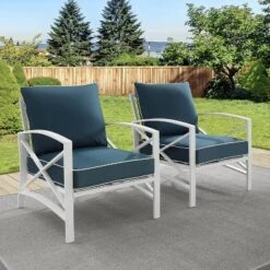 Kaplan 2pc Outdoor Accent Chairs - Navy/White - Crosley -Cheap Crosley Store GUEST 15bab6a0 61e5 4631 b3a7 c4d4c4830380