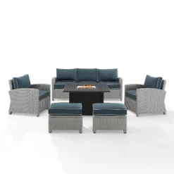 Bradenton 6pc Outdoor Wicker Sofa And Arm Chair Seating Set With Dante Fire Table And 2 Ottomans - Navy/Gray - Crosley -Cheap Crosley Store GUEST 1986bd07 0bef 43a2 b426 4b46bbf22507