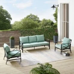 Kaplan 3pc Outdoor Sofa Set With Sofa & 2 Arm Chairs - Mist - Crosley -Cheap Crosley Store GUEST 1b009253 ea5d 4c86 9025 8f2de7c7fcdf
