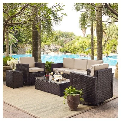 Palm Harbor 5pc All-Weather Wicker Patio Sofa Conversation Set W/Swivel Chairs - Crosley 3 Palm Harbor 5pc All-Weather Wicker Patio Sofa Conversation Set W/Swivel Chairs - Crosley - Image 3