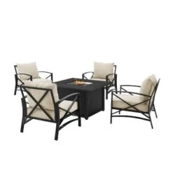 Kaplan 5pc Outdoor Conversation Set With Dante Fire Table & 4 Arm Chairs - Oatmeal - Crosley -Cheap Crosley Store GUEST 1c9e46a6 5005 42b1 9d5a 3fdbb37bd86d