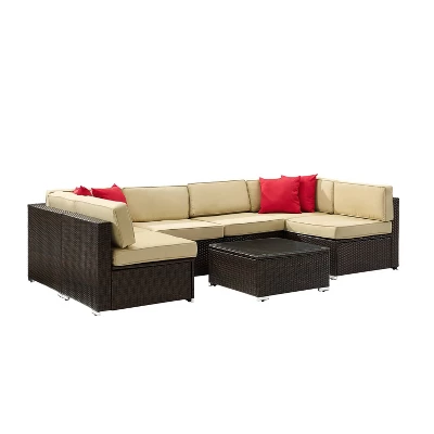 Sea Island 7pc Outdoor Wicker Sectional Set - Sand - Crosley 2 Sea Island 7pc Outdoor Wicker Sectional Set - Sand - Crosley - Image 2
