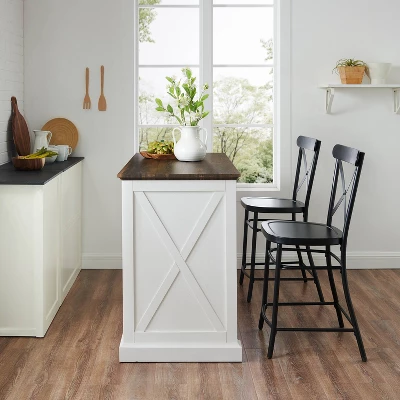 Clifton Kitchen Island With Camille Stools Distressed White/Black - Crosley 4 Clifton Kitchen Island With Camille Stools Distressed White/Black - Crosley - Image 4