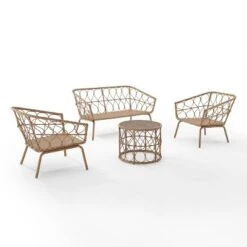 Juniper 4pc Outdoor Wicker Conversation Set - Cream/Natural -Crosley -Cheap Crosley Store GUEST 2087421c de5f 4666 b5bd 719e3f6513d7