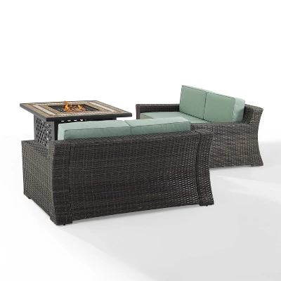 Beaufort 3 Pc Outdoor Wicker Conversation Set - 2 Loveseats With Fire Table - Mist/Brown - Crosley 2 Beaufort 3 Pc Outdoor Wicker Conversation Set - 2 Loveseats With Fire Table - Mist/Brown - Crosley - Image 2