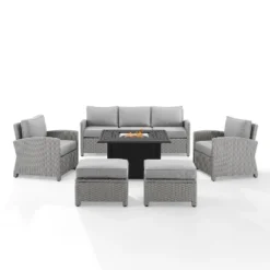 Bradenton 6pc Outdoor Wicker Sofa And Arm Chair Seating Set With Dante Fire Table And 2 Ottomans - Gray/Gray - Crosley -Cheap Crosley Store GUEST 219a119c 9d22 4871 9625 a78355acbd22