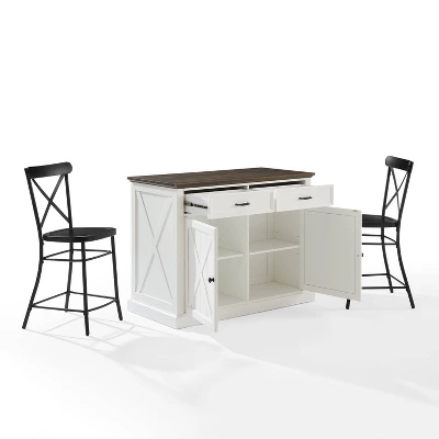 Clifton Kitchen Island With Camille Stools Distressed White/Black - Crosley 8 Clifton Kitchen Island With Camille Stools Distressed White/Black - Crosley - Image 8