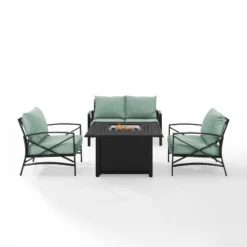 Kaplan 4pc Outdoor Conversation Set With Dante Fire Table - Mist - Crosley