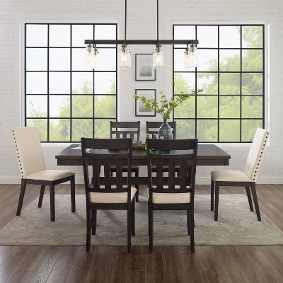 7pc Hayden Extendable Dining Set With 4 Slat Back Chairs And 2 Upholstered Chairs Slate - Crosley 2 7pc Hayden Extendable Dining Set With 4 Slat Back Chairs And 2 Upholstered Chairs Slate - Crosley - Image 2