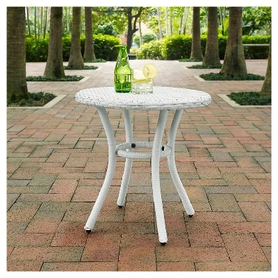 Crosley Palm Harbor Outdoor Wicker Round Side Table In White 4 Crosley Palm Harbor Outdoor Wicker Round Side Table In White - Image 4