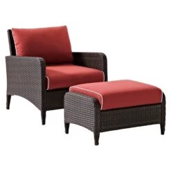 Kiawah 2pc Wicker Patio Chair With Ottoman Seating Set - Crosley -Cheap Crosley Store GUEST 23f2e4ac 6f6c 4abc b648 62cc2ec65966