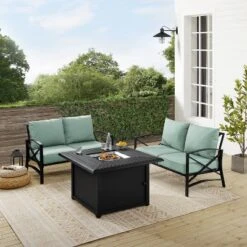 Kaplan 3pc Outdoor Conversation Set With Fire Table & 2 Loveseats - Mist - Crosley -Cheap Crosley Store GUEST 24fde904 f843 4fd7 9636 da2f80090d38