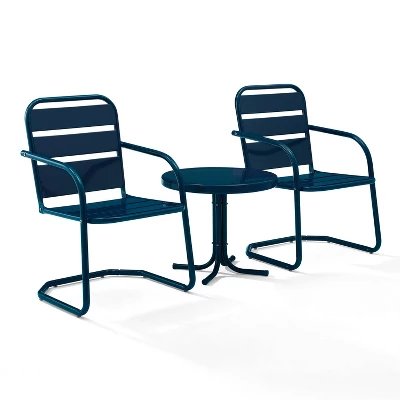 Brighton 3pc Metal Conversation Seating Set - Navy - Crosley 1 Brighton 3pc Metal Conversation Seating Set - Navy - Crosley
