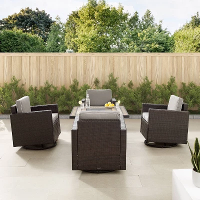 Palm Harbor 5pc Outdoor Wicker Conversation Set With Fire Table - Gray - Crosley 2 Palm Harbor 5pc Outdoor Wicker Conversation Set With Fire Table - Gray - Crosley - Image 2