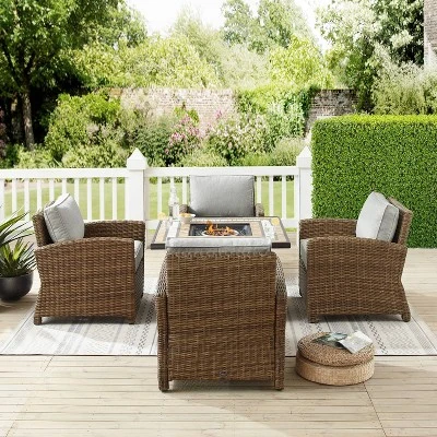 Bradenton 5pc Outdoor Wicker Arm Chair & Fire Table Set - Crosley 2 Bradenton 5pc Outdoor Wicker Arm Chair & Fire Table Set - Crosley - Image 2