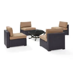 Biscayne 5pc Outdoor Wicker Conversation Set With 4 Armless Chairs & Fire Pit - Mocha - Crosley -Cheap Crosley Store GUEST 2be72252 634c 49cc b723 0f87042a4637