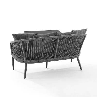 Dover 2pc Outdoor Rope Conversation Set With Loveseat & Coffee Table - Charcoal/Matte Black - Crosley 8 Dover 2pc Outdoor Rope Conversation Set With Loveseat & Coffee Table - Charcoal/Matte Black - Crosley - Image 8