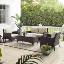 Kiawah 4 Piece Outdoor Wicker Conversation Set- Sand - Crosley -Cheap Crosley Store GUEST 2d4475e7 0f94 45a5 8f48 5f6ab513020e