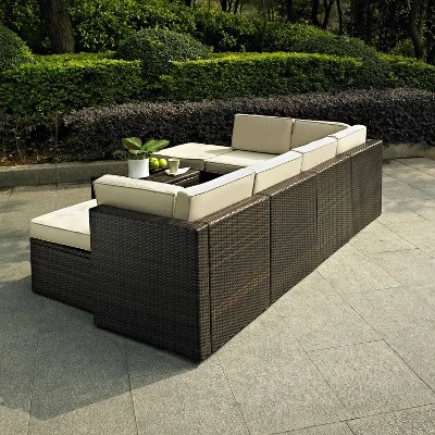 Palm Harbor 8pc All-Weather Wicker Patio Seating Set - Sand - Crosley 2 Palm Harbor 8pc All-Weather Wicker Patio Seating Set - Sand - Crosley - Image 2